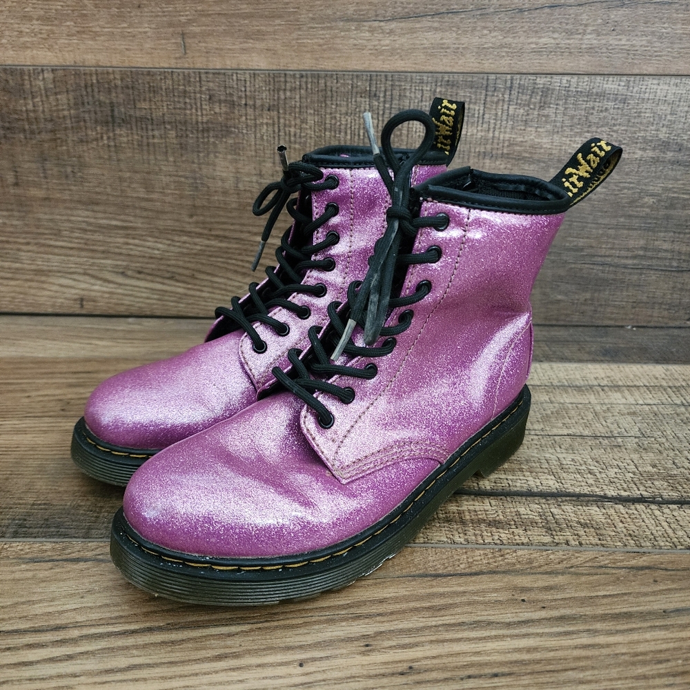 Dr. Martens Pink Glitter Lace Up/Zip Ankle Boots Kid’s Size 4 Round Toe 1460 J